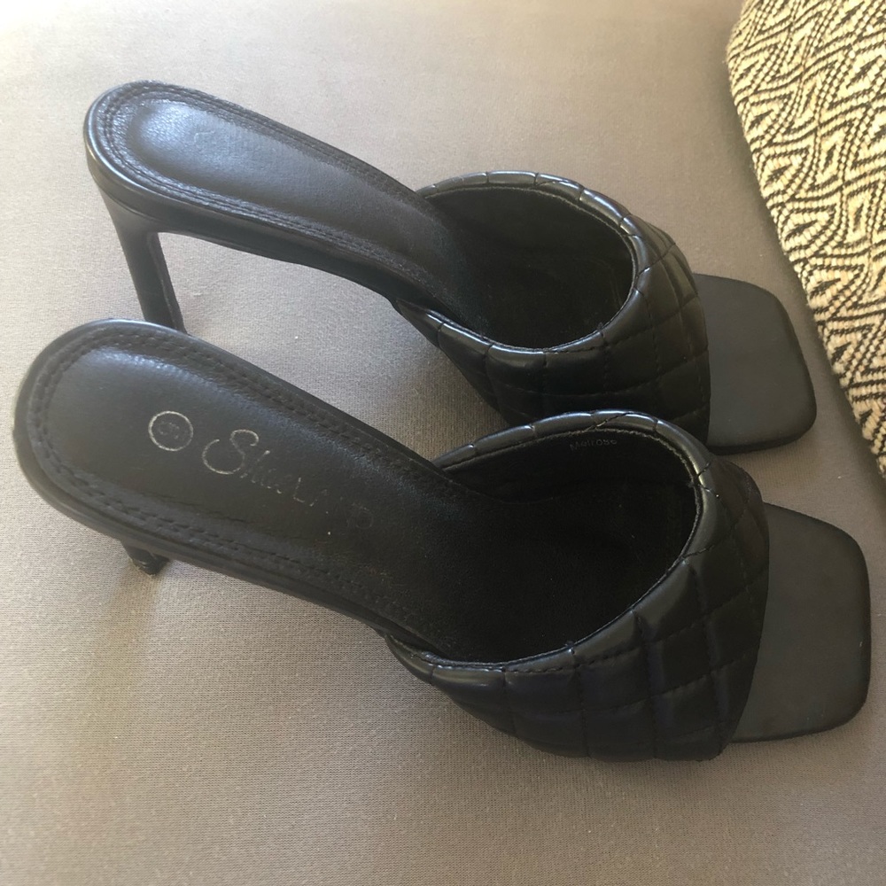 Shoe land women sz 9 heel sandals black square toe - Picture 2 of 5
